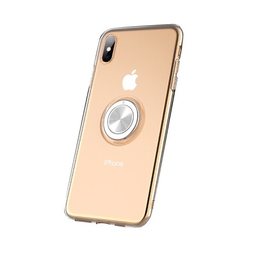 Stand Ring Holder Transparent Back Cover Colored Soft TPU Metal Phone Cover Case For iPhone XS Max - Gold