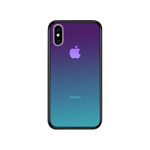 Gradient Color Glass Shell Drop Proof Aurora Cases All Inclusive Mobile Phone Cover Case For iPhone X / iPhone XS - Aqua