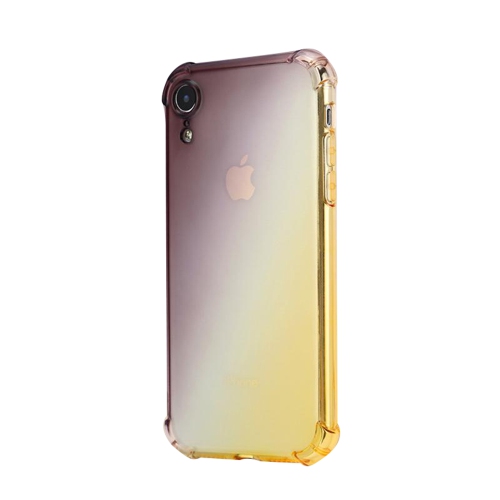 Gradient Colors Airbag Anti Shock Soft Clear Phone Cover Case For Apple iPhone XR - Black/Gold