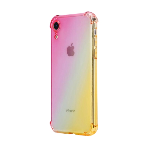 Gradient Colors Airbag Anti Shock Soft Clear Phone Cover Case For Apple iPhone XR - Pink/Gold