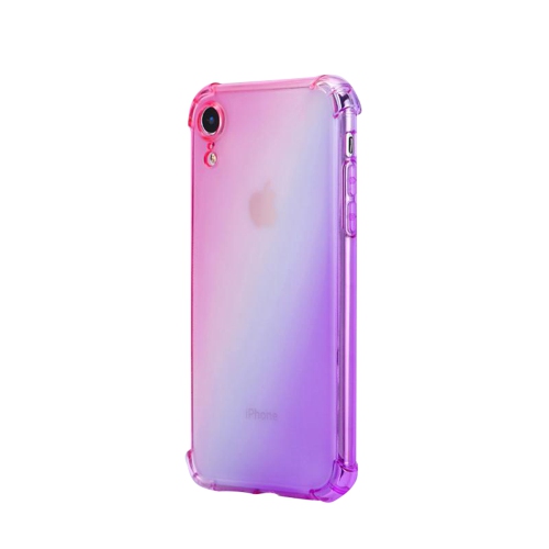 Gradient Colors Airbag Anti Shock Soft Clear Phone Cover Case For Apple iPhone XR - Pink/Purple