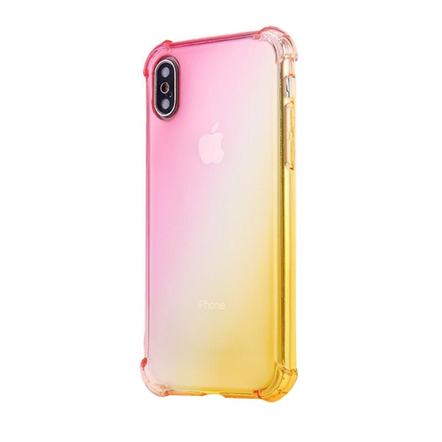 Gradient Colors Airbag Anti Shock Soft Clear Phone Cover Case For Apple iPhone XS Max - Pink/Gold
