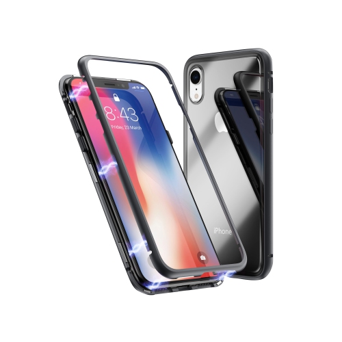 360º Magnetic Metal Frame Tempered Glass Back Magnet Phone Cover Case For Apple iPhone XR - Black