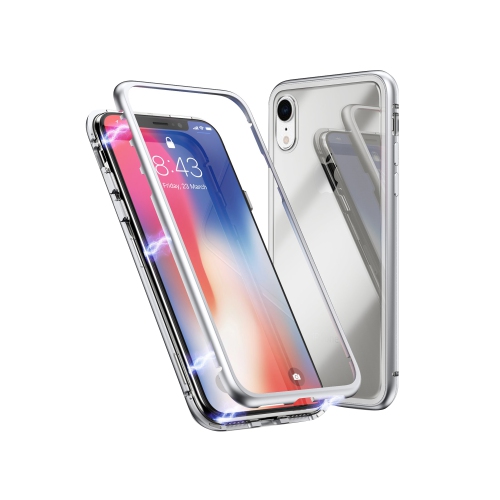 360º Magnetic Metal Frame Tempered Glass Back Magnet Phone Cover Case For Apple iPhone XR - Silver