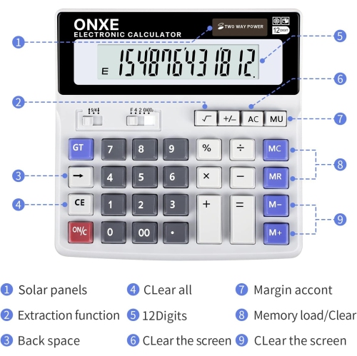 Function Scientific Electronics – calculatrices de bureau, solaire et batterie double alimentation, grand écran ACL à 12 chiffres et grand bouton