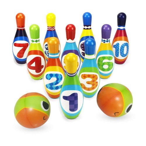 Kids Bowling Ball Game Set, PU Fun Plastic Bowling Set with 10 Pins and 2 Bowling Balls for Indoor & Outdoor(Small)