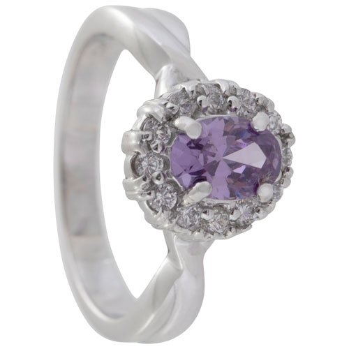 Le Reve Collection Birthstone Purple Cubic Zirconia Ring in Rhodium Plated Sterling Silver - Size 7