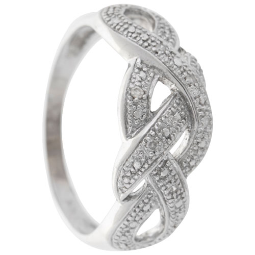 Le Reve Collection Braided Diamond 0.005ctw Ring in Rhodium Plated Sterling Silver - Size 5
