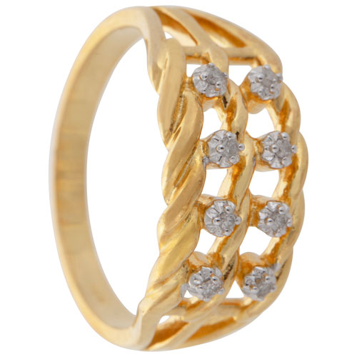 Le Reve Collection Roped Edge Diamond 0.006ctw Ring in Gold Plated Sterling Silver - Size 5