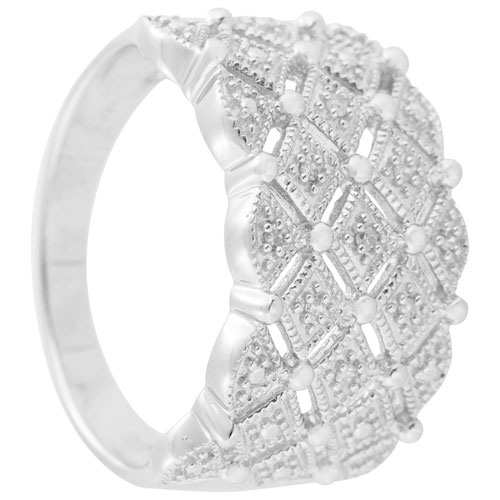 Le Reve Collection Wide Embelished Diamond 0.006ctw Ring in Rhodium Plated Sterling Silver - Size 5