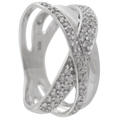 Le Reve Collection Wide Cross Diamond 0.006ctw Ring in Rhodium Plated Sterling Silver - Size 5