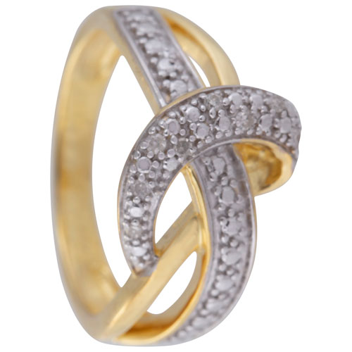 Le Reve Collection Knot Bypass Diamond 0.006ctw Ring in Gold Plated Sterling Silver - Size 5