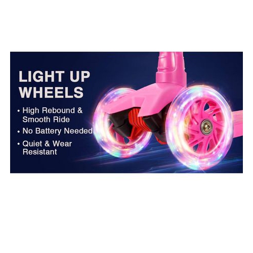 Rugged Racer Mini Scooter with Adjustable Height and LED Wheels, Pink
