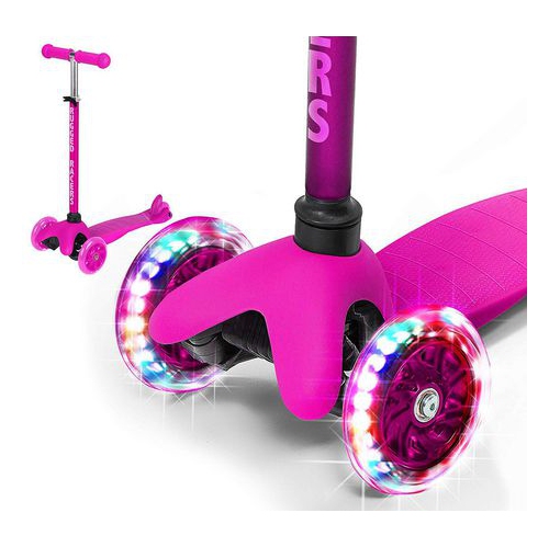 Rugged Racer Mini Scooter with Adjustable Height and LED Wheels, Pink