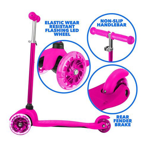 Rugged Racer Mini Scooter with Adjustable Height and LED Wheels, Pink