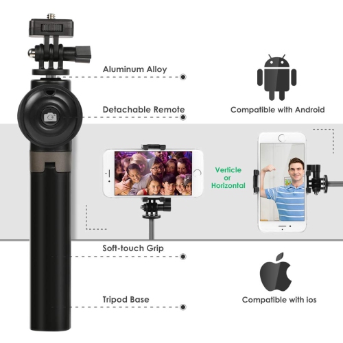 Selfie Stick Tripod, Bluetooth Selfie Stick with Tripod Stand and Detachable Wireless Remote, Extendable Monopod
