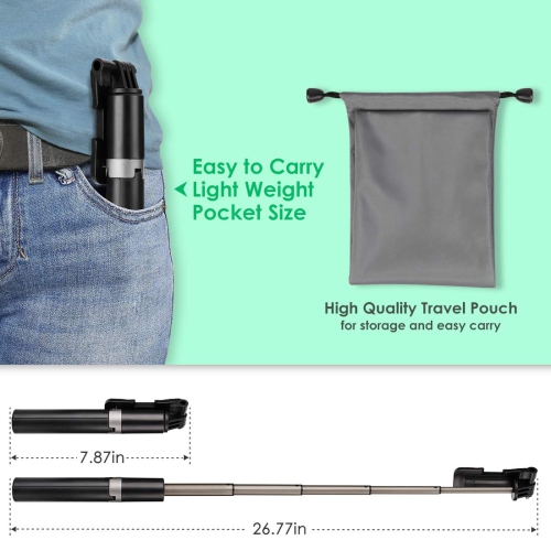 Selfie Stick Tripod, Bluetooth Selfie Stick with Tripod Stand and Detachable Wireless Remote, Extendable Monopod