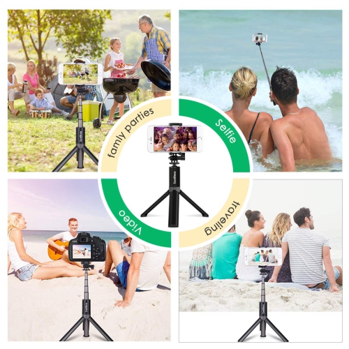 Selfie Stick Tripod, Bluetooth Selfie Stick with Tripod Stand and Detachable Wireless Remote, Extendable Monopod