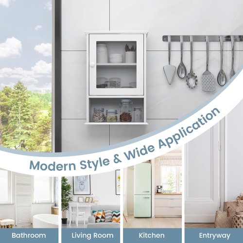 Gymax Wall Mounted Bathroom Cabinet Storage Organize Hanging Medicine Adjustable Shelf