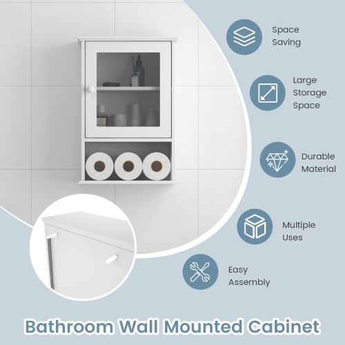 Gymax Wall Mounted Bathroom Cabinet Storage Organize Hanging Medicine Adjustable Shelf