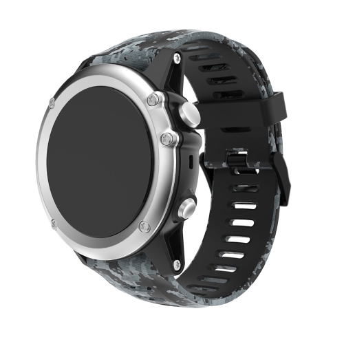 StrapsCo Silicone Rubber Replacement Watch Band Strap with Black Buckle Compatible with Garmin Fenix 5X/3/3 HR - Black Camo