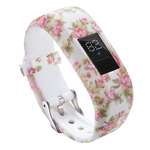 StrapsCo Silicone Rubber Watch Band Strap Compatible with Garmin Vivofit JR - Peonies White