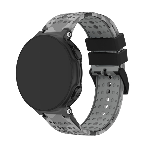 StrapsCo Rubber Watch Band with Black Buckle for Garmin Forerunner 200/230/235/620/630/735XT & Approach S5/S6/S20 - Grey Camo