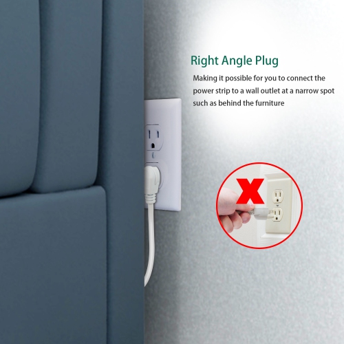 4.5ft Extension Cord Power Strip for Surge Protection, Power Bar with 5 Outlets, 3 USB Ports, Wall Mountable, Charging Station for Home & Office