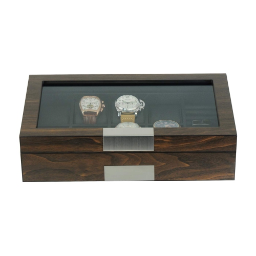 Grande boîte de rangement en bois avec 8 compartiments pour montres et boutons de manchette avec fenêtre en verre