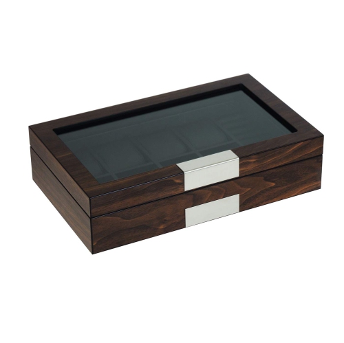 Grande boîte de rangement en bois avec 8 compartiments pour montres et boutons de manchette avec fenêtre en verre