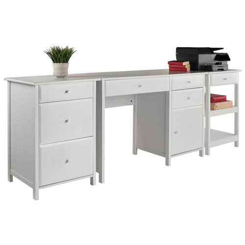 Delta Computer Desk with File Cabinet & Printer Table - White
