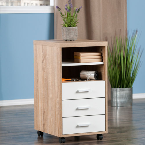 Kenner 3-Drawer Mobile Vertical Storage Cabinet - Reclaimed Wood/White