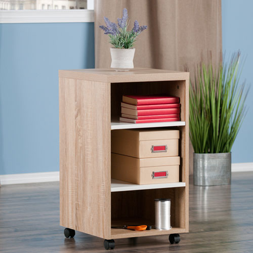 Kenner 3-Shelf Mobile Vertical Storage Cabinet - Reclaimed Wood/White