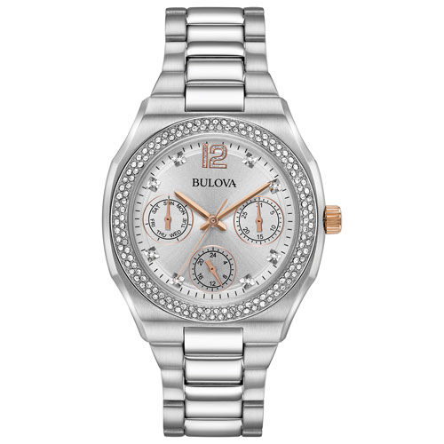 Bulova 34mm Women's Dress Swarovski Crystal Stainless Steel Watch - Silver