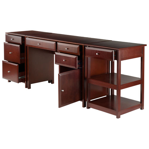 Delta Computer Desk with File Cabinet & Printer Table - Walnut