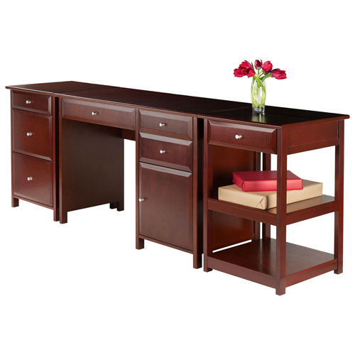 Delta Computer Desk with File Cabinet & Printer Table - Walnut
