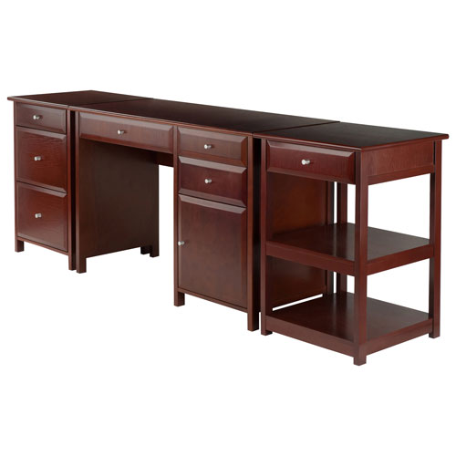 Delta Computer Desk with File Cabinet & Printer Table - Walnut