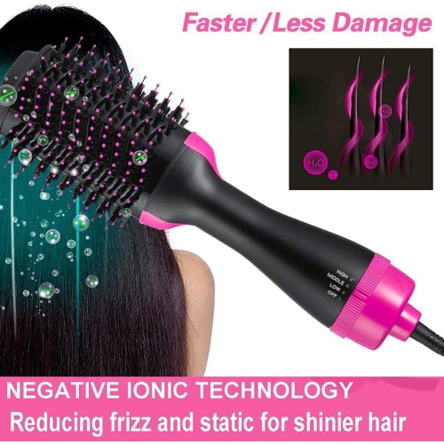 Sèche-cheveux volumisateur en une étape, brosse à cheveux 2-EN-1 à air chaud peigne lisseur à fer plat avec soins capillaires ion négatif, 110 V.