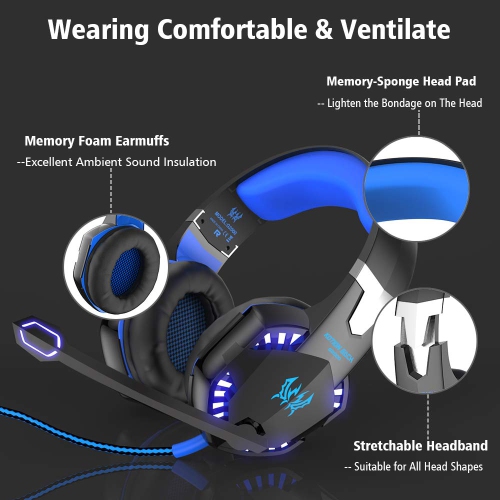 Casque de jeu pour PS4 Xbox One PC Nintendo Switch, avec micro, éclairage DEL, réduction du bruit, ambiophonie basse stéréo