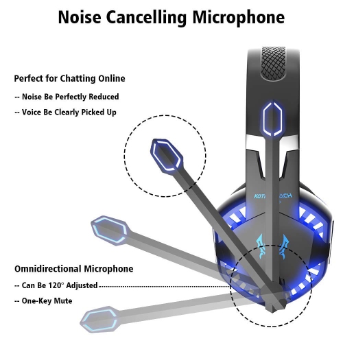 Casque de jeu pour PS4 Xbox One PC Nintendo Switch, avec micro, éclairage DEL, réduction du bruit, ambiophonie basse stéréo