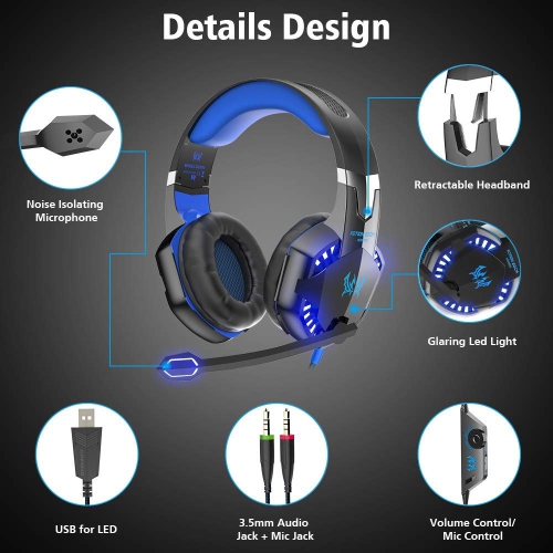 Casque de jeu pour PS4 Xbox One PC Nintendo Switch, avec micro, éclairage DEL, réduction du bruit, ambiophonie basse stéréo