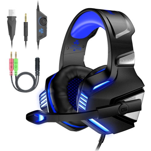 Gaming Headset for PC PS4 Xbox One NintendoSwitch Ipad Mobile, Gaming Headphones with Mic, Led Light, Volume Control