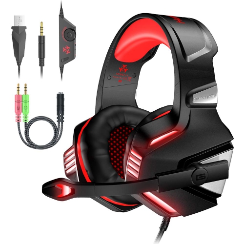 Gaming Headset for PC PS4 Xbox One NintendoSwitch Ipad Mobile, Gaming Headphones with Mic, Led Light, Volume Control