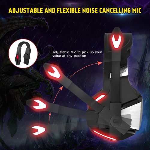 Casque de jeu pour PC Xbox One Nintendo Switch iPad Mobile, écouteurs de jeu avec micro, lampe DEL, commande de volume