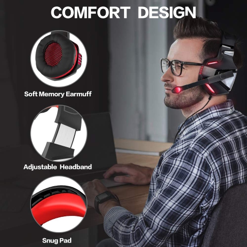 Casque de jeu pour PC Xbox One Nintendo Switch iPad Mobile, écouteurs de jeu avec micro, lampe DEL, commande de volume