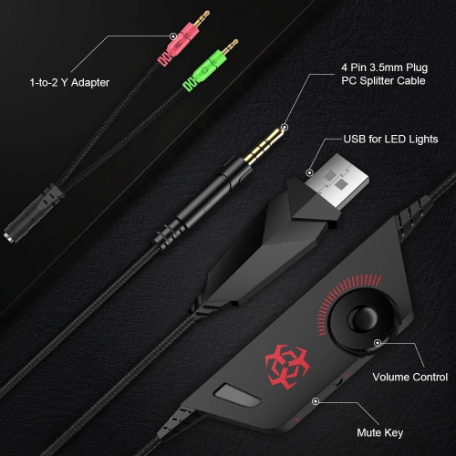 Casque de jeu pour PC Xbox One Nintendo Switch iPad Mobile, écouteurs de jeu avec micro, lampe DEL, commande de volume