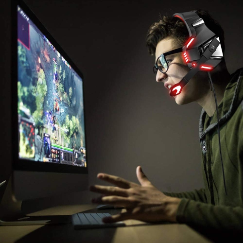 Casque de jeu pour PC Xbox One Nintendo Switch iPad Mobile, écouteurs de jeu avec micro, lampe DEL, commande de volume