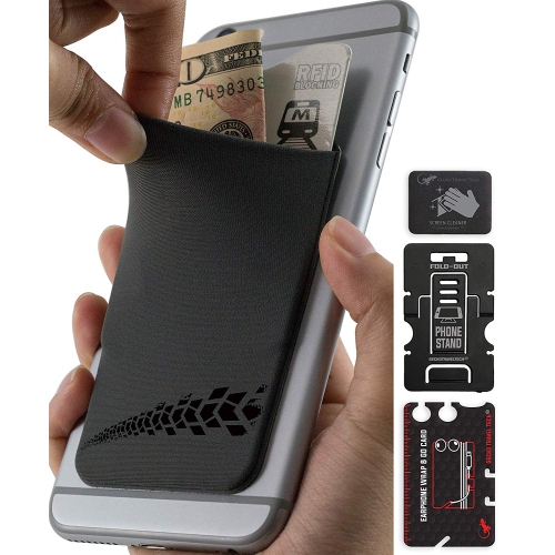 Gecko Travel Tech Phone Wallet - Stick On Card Holder Wallet for Cell Phones - Adhesive Card Pocket - TIRE TRACKS