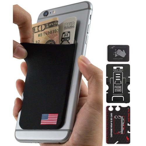 Gecko Travel Tech Phone Wallet - Stick On Card Holder Wallet for Cell Phones - Adhesive Card Pocket - USA FLAG