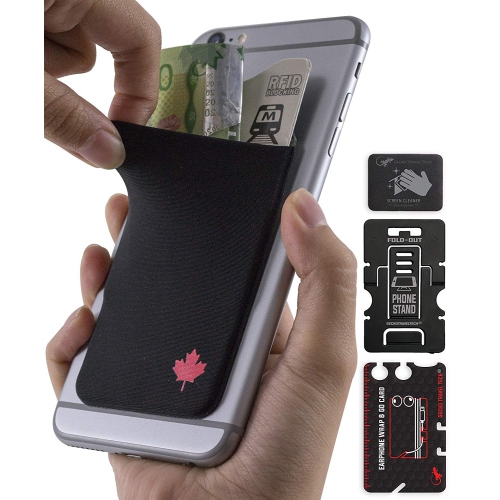 Gecko Travel Tech Phone Wallet - Stick On Card Holder Wallet for Cell Phones - Adhesive Card Pocket - CANADA FLAG